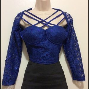 Beautiful Blue Long Sleeve Sequence Top